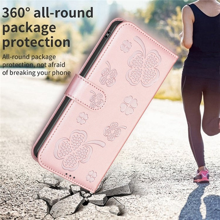 For Motorola Moto G35 5G Case Clover Pattern Wallet Stand View Leather Phone Cover - Pink