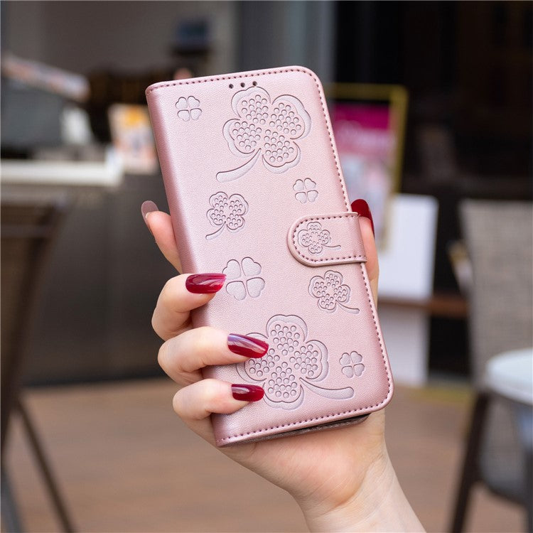 For Motorola Moto G35 5G Case Clover Pattern Wallet Stand View Leather Phone Cover - Pink