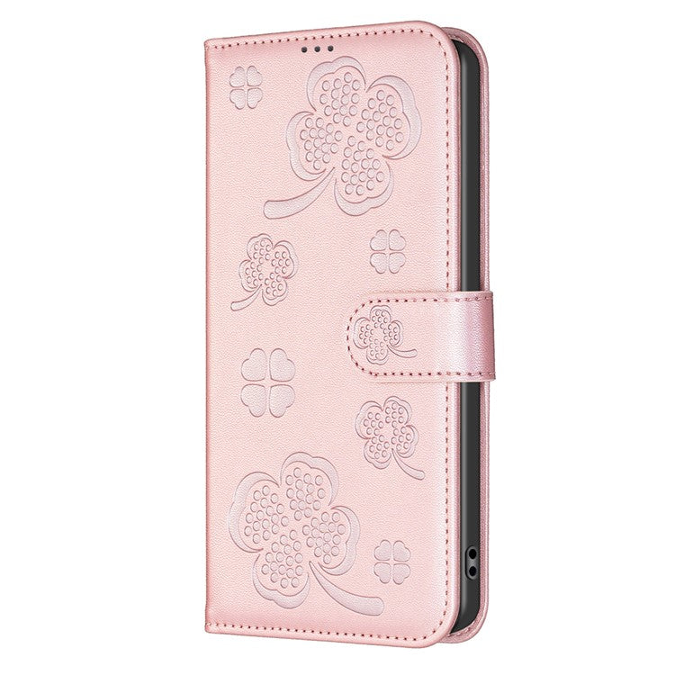 For Motorola Moto G35 5G Case Clover Pattern Wallet Stand View Leather Phone Cover - Pink