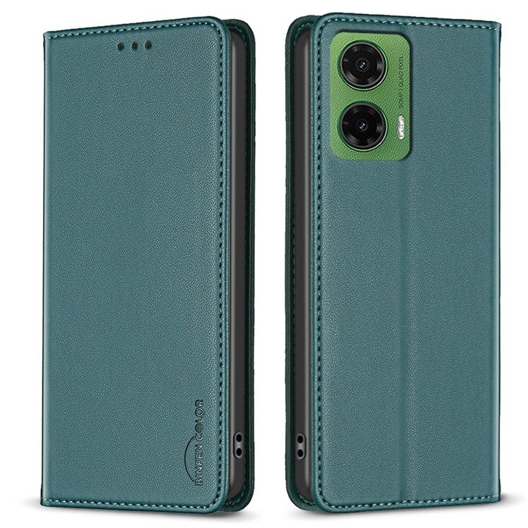 BINFEN COLOR BF18 For Motorola Moto G35 5G Leather Case Card Slots Phone Cover - Green