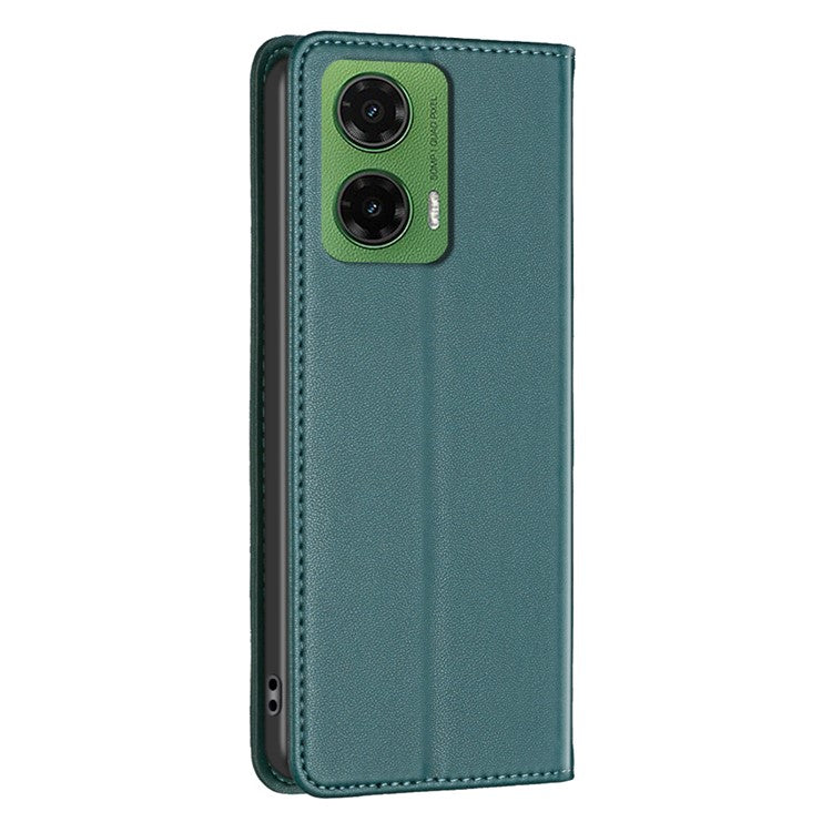 BINFEN COLOR BF18 For Motorola Moto G35 5G Leather Case Card Slots Phone Cover - Green