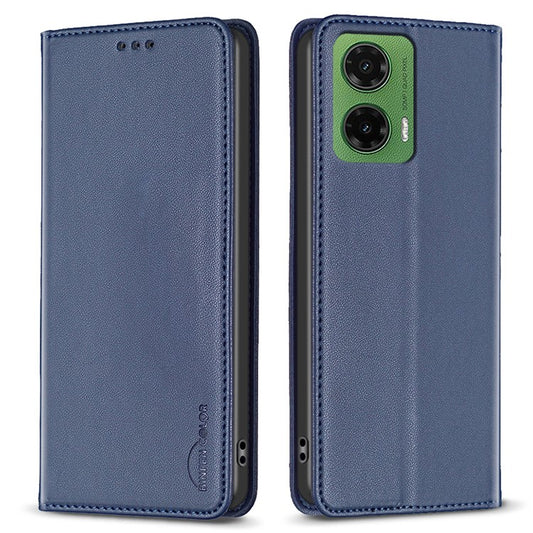BINFEN COLOR BF18 For Motorola Moto G35 5G Leather Case Card Slots Phone Cover - Blue