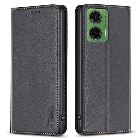 BINFEN COLOR BF18 For Motorola Moto G35 5G Leather Case Card Slots Phone Cover - Black