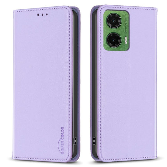 BINFEN COLOR BF18 For Motorola Moto G35 5G Leather Case Card Slots Phone Cover - Purple