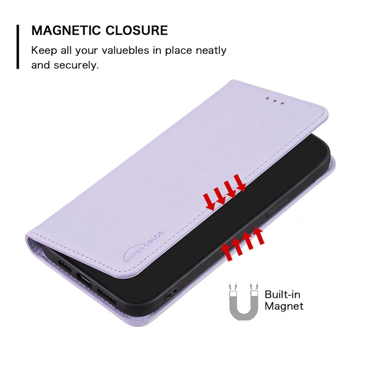 BINFEN COLOR BF18 For Motorola Moto G35 5G Leather Case Card Slots Phone Cover - Purple