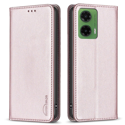 BINFEN COLOR BF18 For Motorola Moto G35 5G Leather Case Card Slots Phone Cover - Rose Gold
