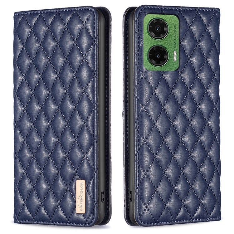 BINFEN COLOR BF Style-16 For Motorola Moto G35 5G Case Card Slots Rhombus Leather Cover - Blue