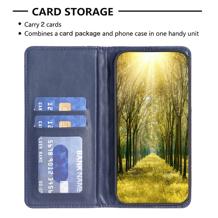 BINFEN COLOR BF Style-16 For Motorola Moto G35 5G Case Card Slots Rhombus Leather Cover - Blue