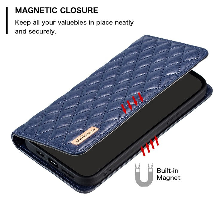 BINFEN COLOR BF Style-16 For Motorola Moto G35 5G Case Card Slots Rhombus Leather Cover - Blue