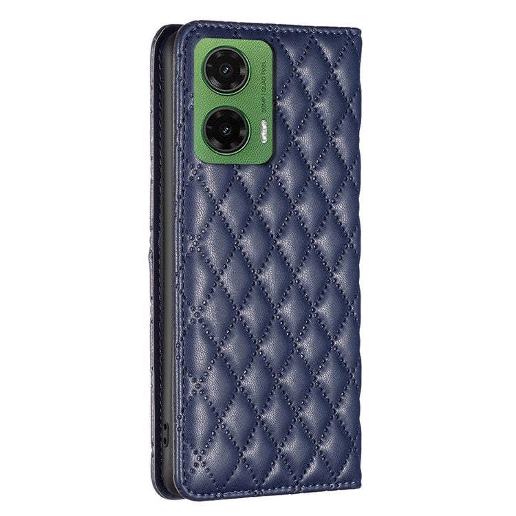 BINFEN COLOR BF Style-16 For Motorola Moto G35 5G Case Card Slots Rhombus Leather Cover - Blue