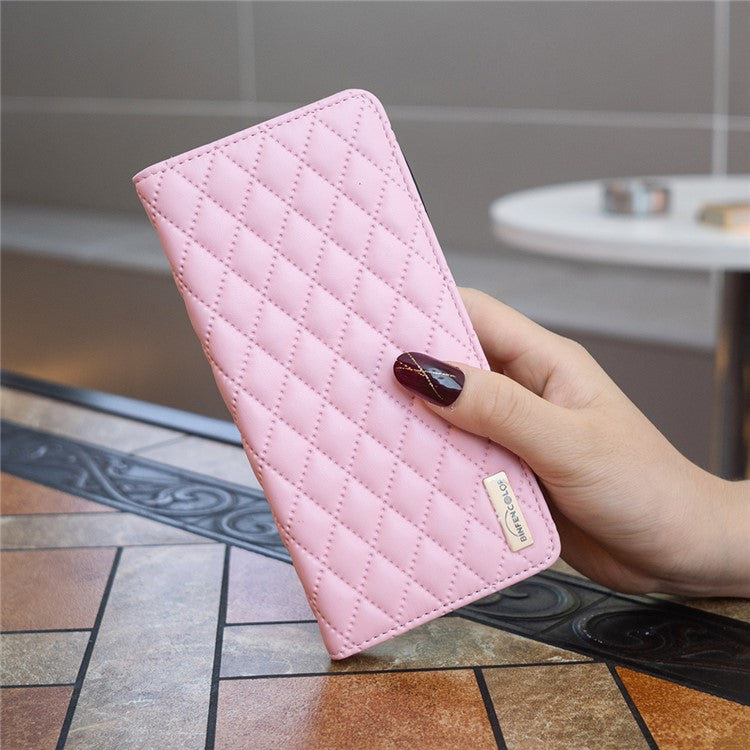 BINFEN COLOR BF Style-16 For Motorola Moto G35 5G Case Card Slots Rhombus Leather Cover - Pink