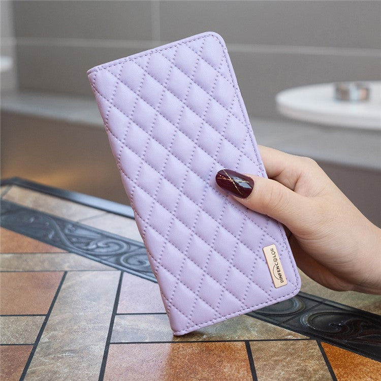 BINFEN COLOR BF Style-16 For Motorola Moto G35 5G Case Card Slots Rhombus Leather Cover - Purple