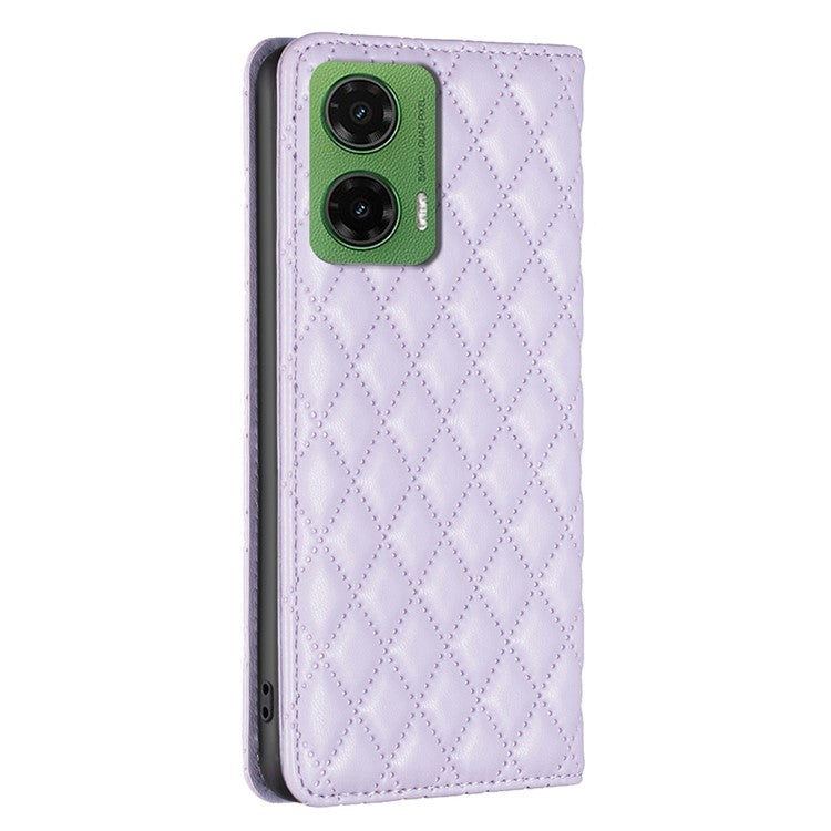 BINFEN COLOR BF Style-16 For Motorola Moto G35 5G Case Card Slots Rhombus Leather Cover - Purple