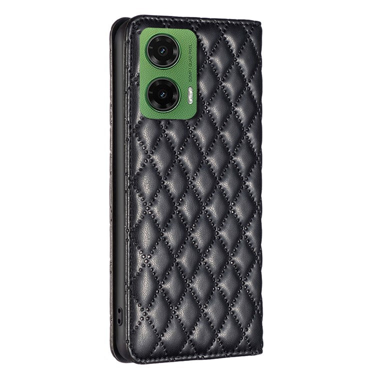 BINFEN COLOR BF Style-16 For Motorola Moto G35 5G Case Card Slots Rhombus Leather Cover - Black