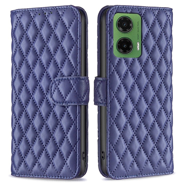 BINFEN COLOR BF Style-14 For Motorola Moto G35 5G Case Rhombus Phone Leather Cover Stand - Blue