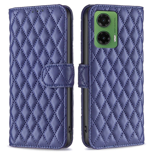 BINFEN COLOR BF Style-14 For Motorola Moto G35 5G Case Rhombus Phone Leather Cover Stand - Blue