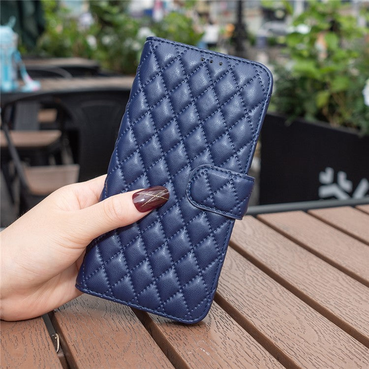 BINFEN COLOR BF Style-14 For Motorola Moto G35 5G Case Rhombus Phone Leather Cover Stand - Blue