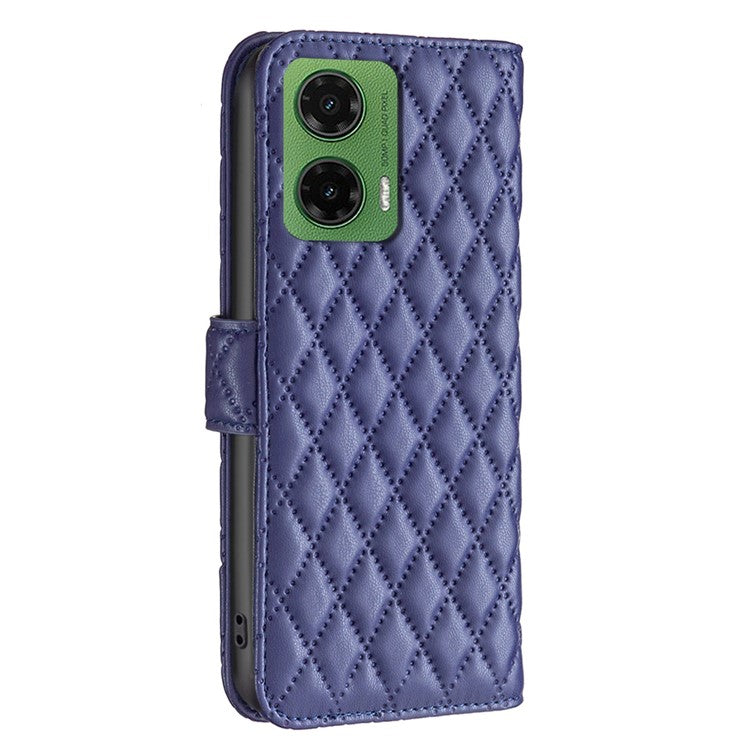BINFEN COLOR BF Style-14 For Motorola Moto G35 5G Case Rhombus Phone Leather Cover Stand - Blue