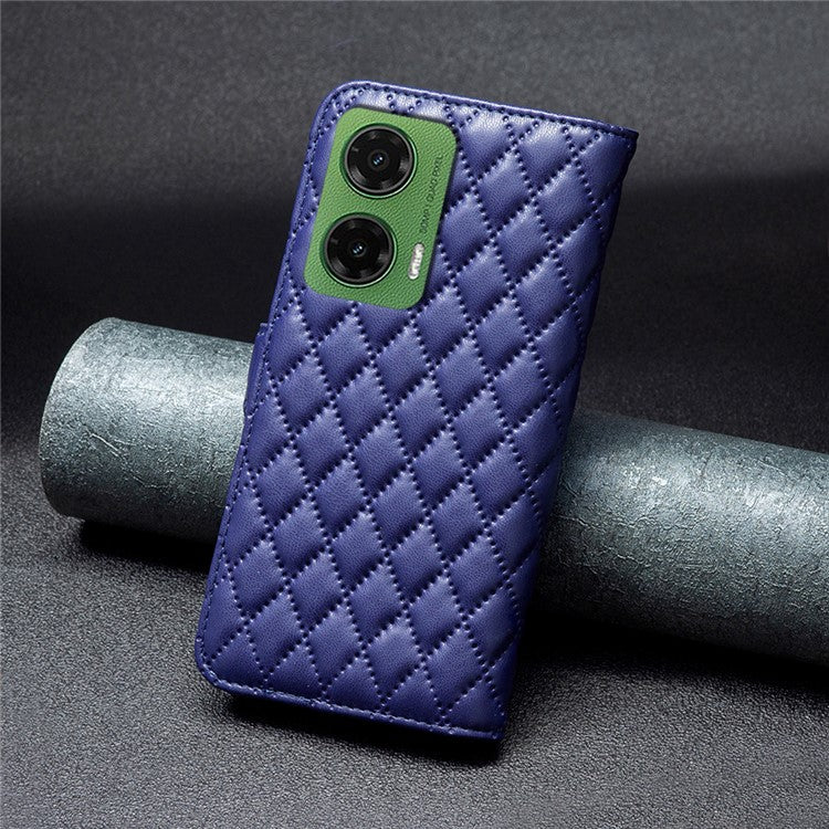 BINFEN COLOR BF Style-14 For Motorola Moto G35 5G Case Rhombus Phone Leather Cover Stand - Blue