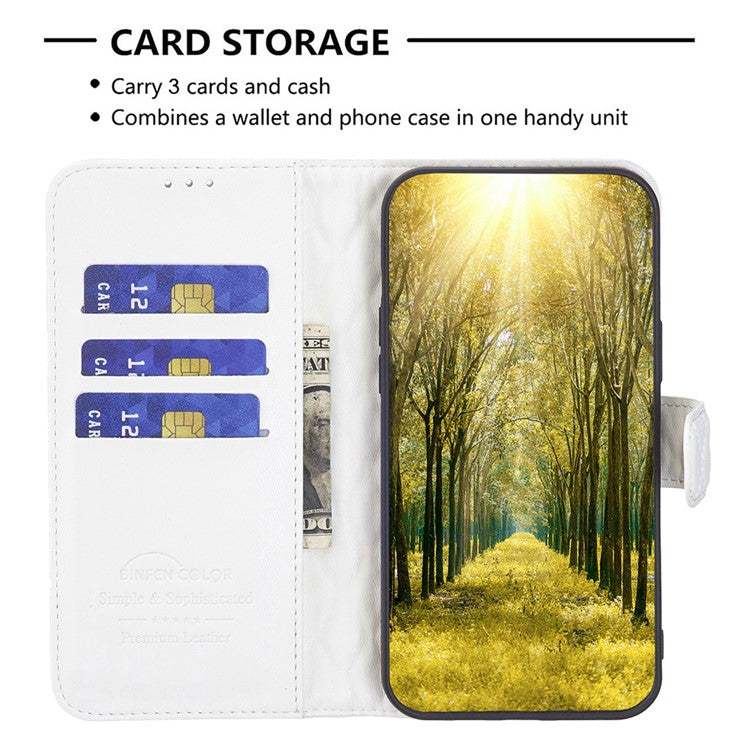 BINFEN COLOR BF Style-14 For Motorola Moto G35 5G Case Rhombus Phone Leather Cover Stand - White