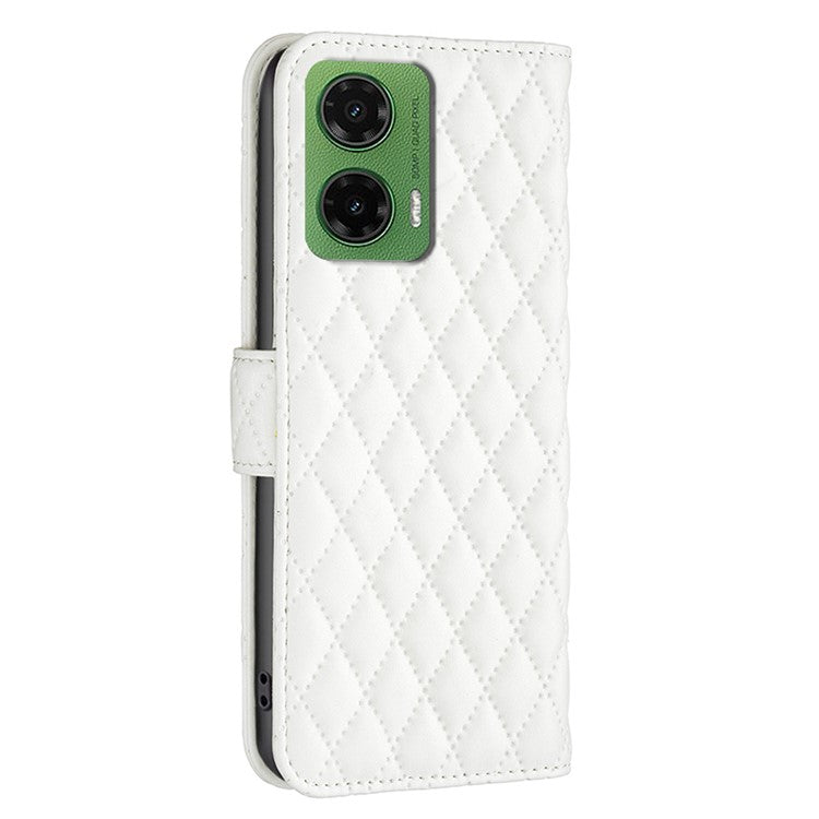 BINFEN COLOR BF Style-14 For Motorola Moto G35 5G Case Rhombus Phone Leather Cover Stand - White