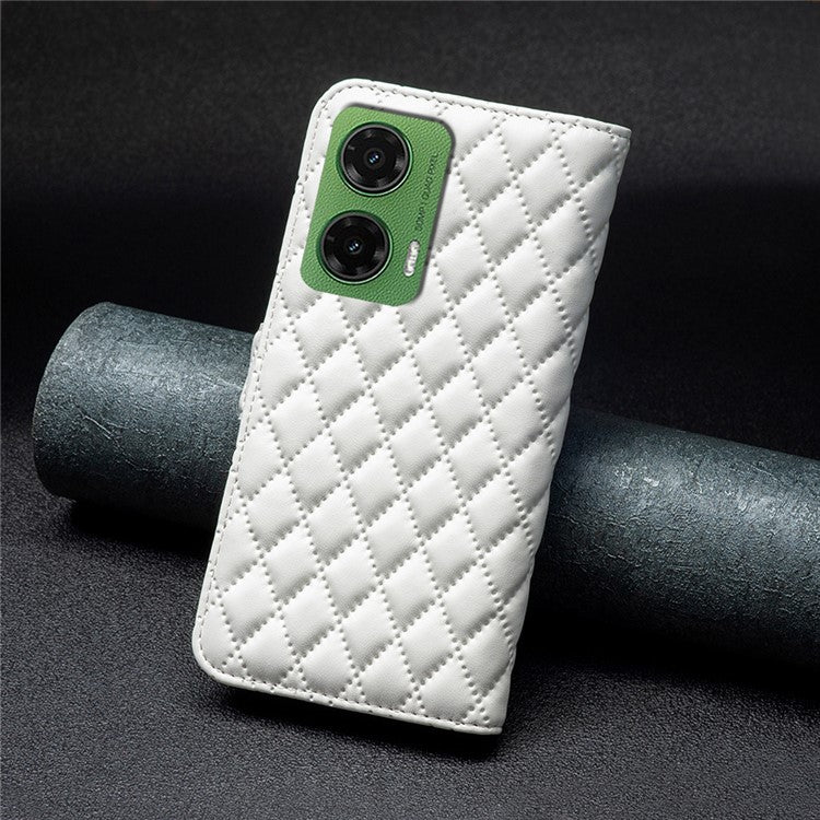 BINFEN COLOR BF Style-14 For Motorola Moto G35 5G Case Rhombus Phone Leather Cover Stand - White