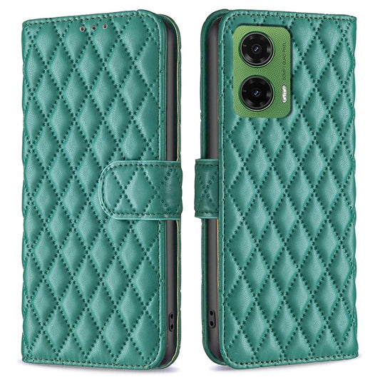 BINFEN COLOR BF Style-14 For Motorola Moto G35 5G Case Rhombus Phone Leather Cover Stand - Green