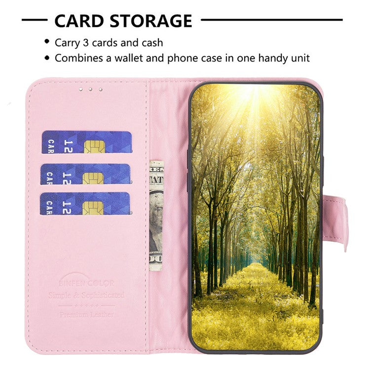 BINFEN COLOR BF Style-14 For Motorola Moto G35 5G Case Rhombus Phone Leather Cover Stand - Pink