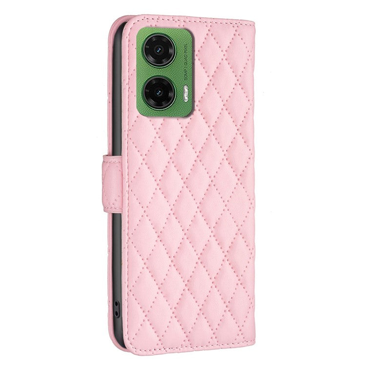 BINFEN COLOR BF Style-14 For Motorola Moto G35 5G Case Rhombus Phone Leather Cover Stand - Pink