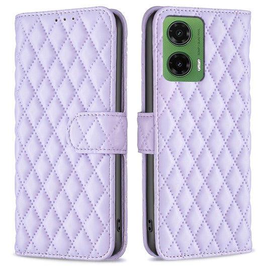 BINFEN COLOR BF Style-14 For Motorola Moto G35 5G Case Rhombus Phone Leather Cover Stand - Purple