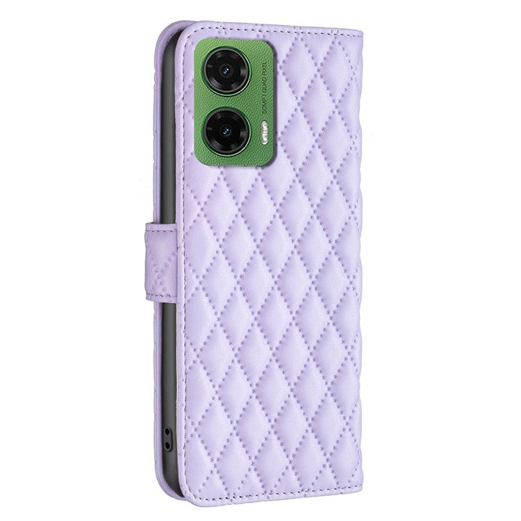 BINFEN COLOR BF Style-14 For Motorola Moto G35 5G Case Rhombus Phone Leather Cover Stand - Purple
