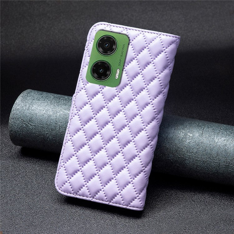 BINFEN COLOR BF Style-14 For Motorola Moto G35 5G Case Rhombus Phone Leather Cover Stand - Purple