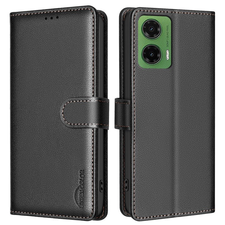 BINFEN COLOR BF32 For Motorola Moto G35 5G Leather Case Wallet RFID Blocking Phone Cover - Black