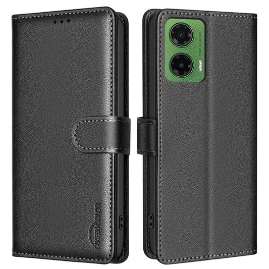 BINFEN COLOR BF32 For Motorola Moto G35 5G Leather Case Wallet RFID Blocking Phone Cover - Black