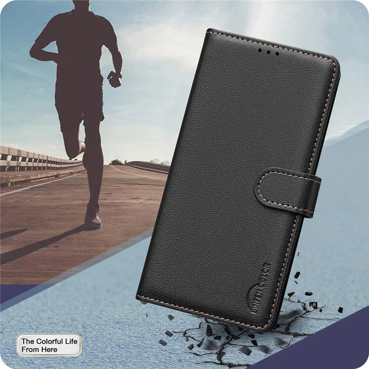 BINFEN COLOR BF32 For Motorola Moto G35 5G Leather Case Wallet RFID Blocking Phone Cover - Black