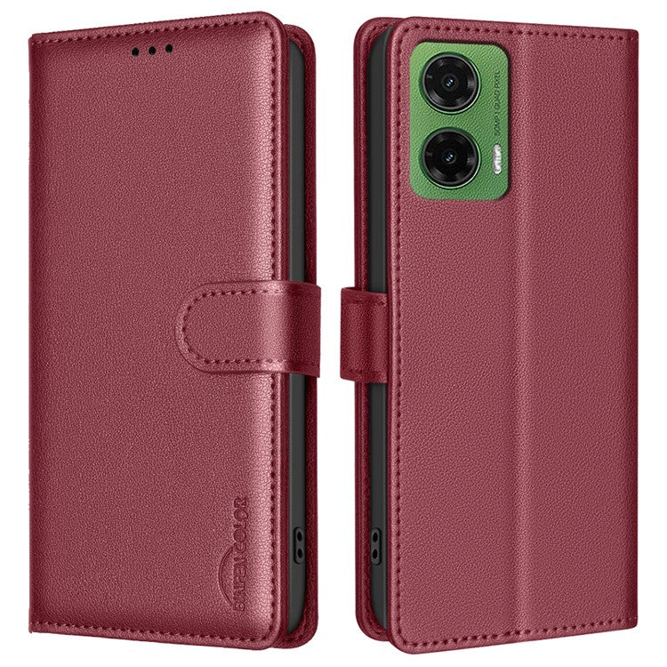 BINFEN COLOR BF32 For Motorola Moto G35 5G Leather Case Wallet RFID Blocking Phone Cover - Red