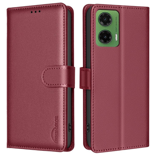 BINFEN COLOR BF32 For Motorola Moto G35 5G Leather Case Wallet RFID Blocking Phone Cover - Red