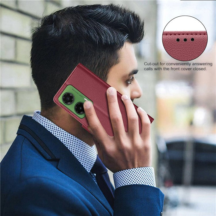 BINFEN COLOR BF32 For Motorola Moto G35 5G Leather Case Wallet RFID Blocking Phone Cover - Red