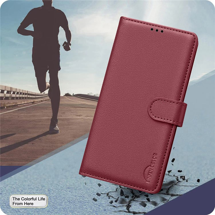 BINFEN COLOR BF32 For Motorola Moto G35 5G Leather Case Wallet RFID Blocking Phone Cover - Red