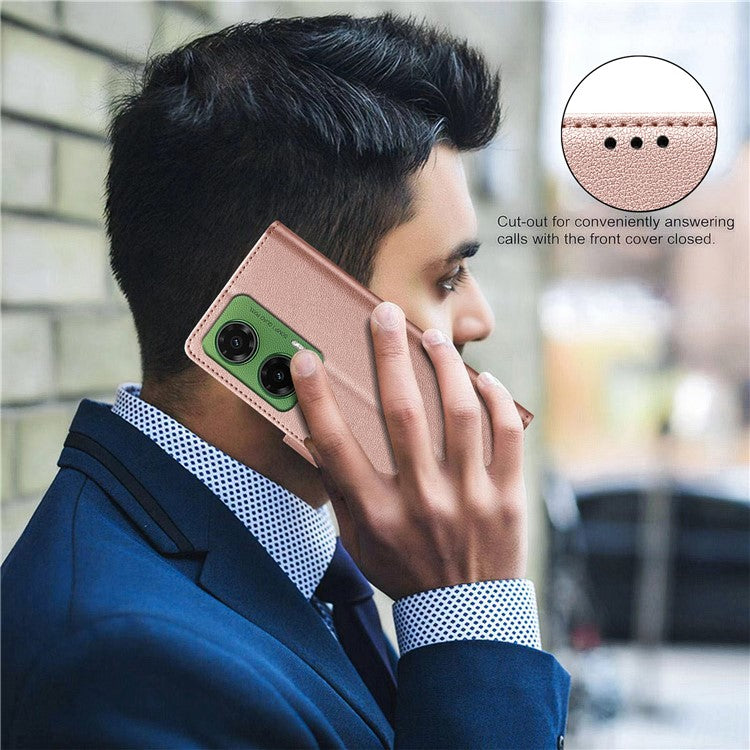 BINFEN COLOR BF32 For Motorola Moto G35 5G Leather Case Wallet RFID Blocking Phone Cover - Rose Gold