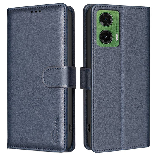 BINFEN COLOR BF32 For Motorola Moto G35 5G Leather Case Wallet RFID Blocking Phone Cover - Blue