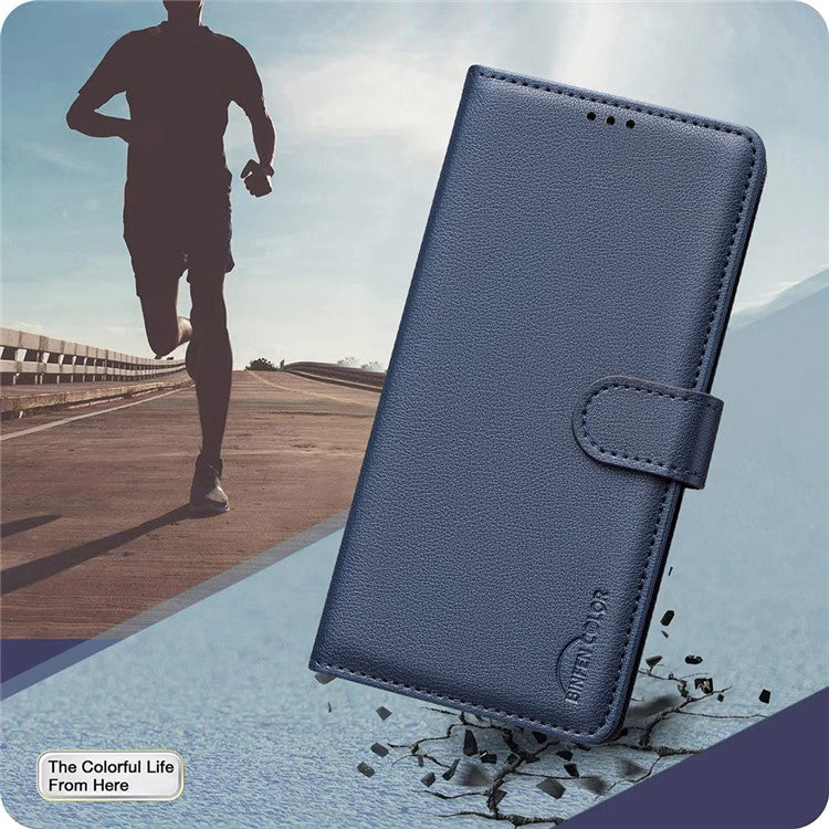 BINFEN COLOR BF32 For Motorola Moto G35 5G Leather Case Wallet RFID Blocking Phone Cover - Blue