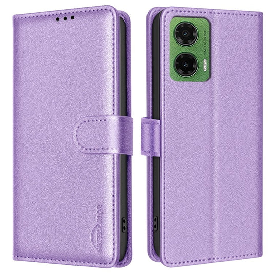 BINFEN COLOR BF32 For Motorola Moto G35 5G Leather Case Wallet RFID Blocking Phone Cover - Purple