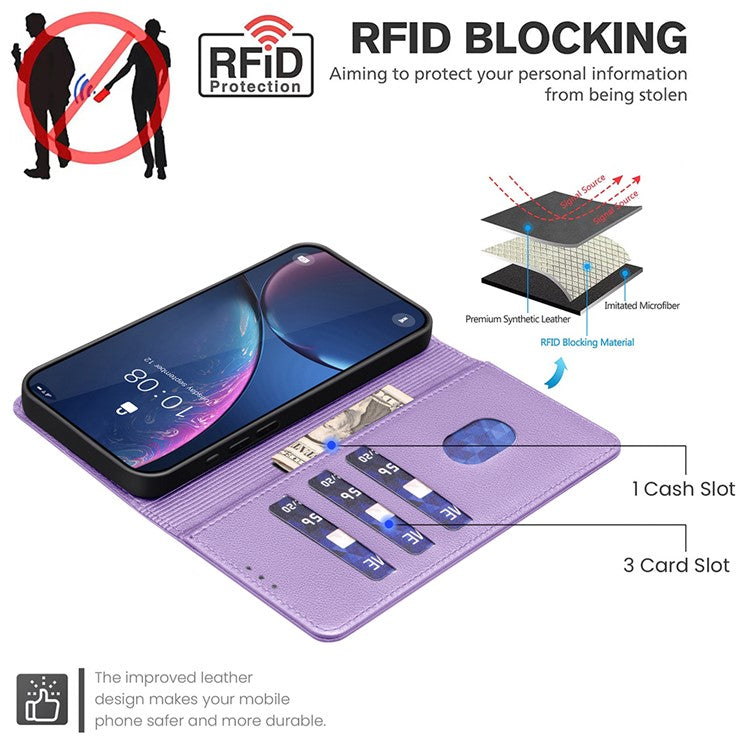 BINFEN COLOR BF32 For Motorola Moto G35 5G Leather Case Wallet RFID Blocking Phone Cover - Purple