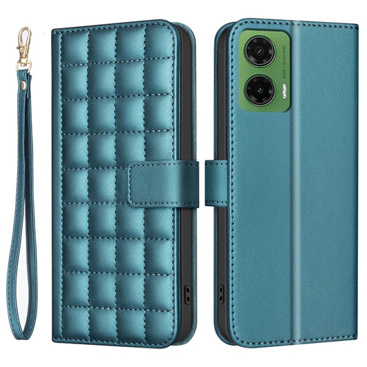 BINFEN COLOR BF34 for Motorola Moto G35 5G Leather Case Wallet Square Grid Phone Cover - Green