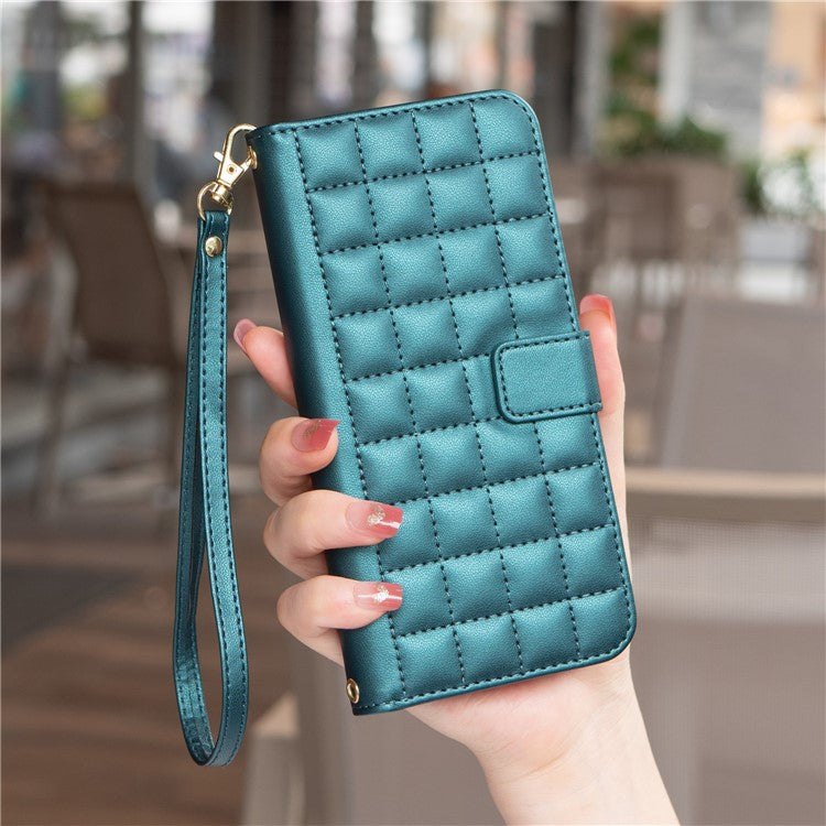 BINFEN COLOR BF34 for Motorola Moto G35 5G Leather Case Wallet Square Grid Phone Cover - Green