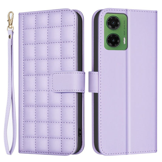 BINFEN COLOR BF34 for Motorola Moto G35 5G Leather Case Wallet Square Grid Phone Cover - Light Purple