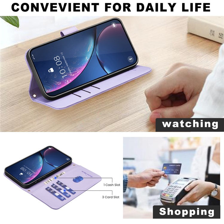 BINFEN COLOR BF34 for Motorola Moto G35 5G Leather Case Wallet Square Grid Phone Cover - Light Purple