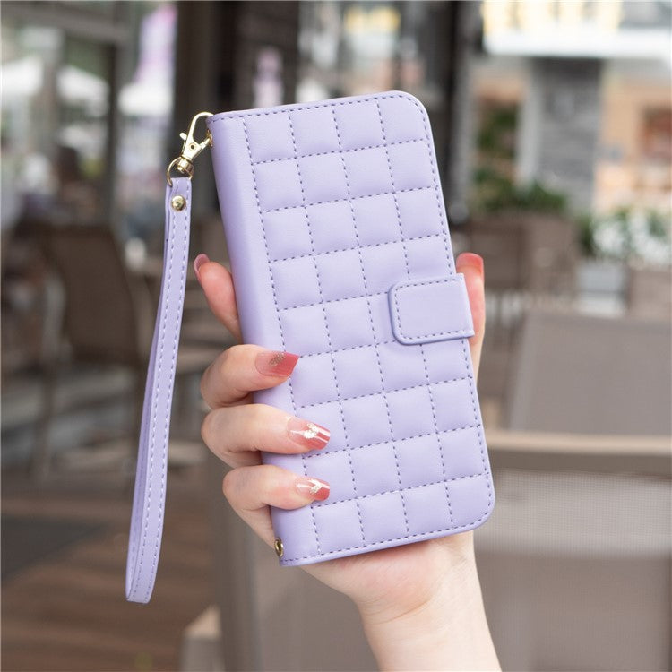 BINFEN COLOR BF34 for Motorola Moto G35 5G Leather Case Wallet Square Grid Phone Cover - Light Purple