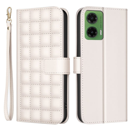 BINFEN COLOR BF34 for Motorola Moto G35 5G Leather Case Wallet Square Grid Phone Cover - Beige